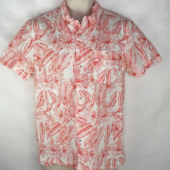 Tenth & Ocean Tropical Print  Hibiscus Linen Look Shirt - Picture 3 of 5